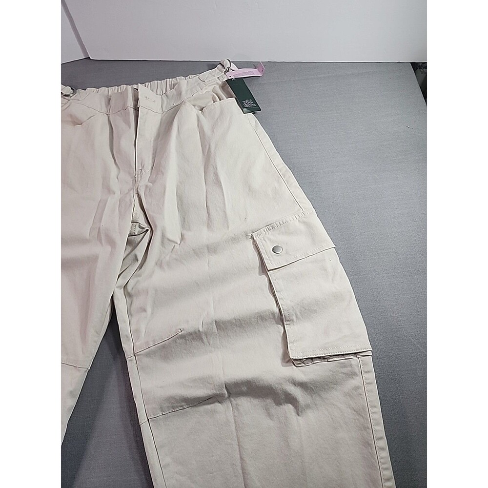 Women’s Ivory Cargo Pants Elastic Waist Utility Casual Trousers Size L - Picture 3 of 9